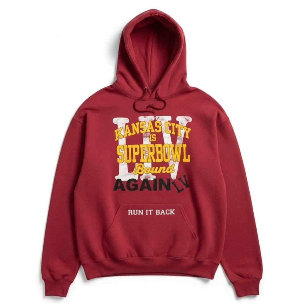 KC Chiefs Hoodie Super Bowl LV(55) Run it Back Hoodie Red Sweatshirt Size XL